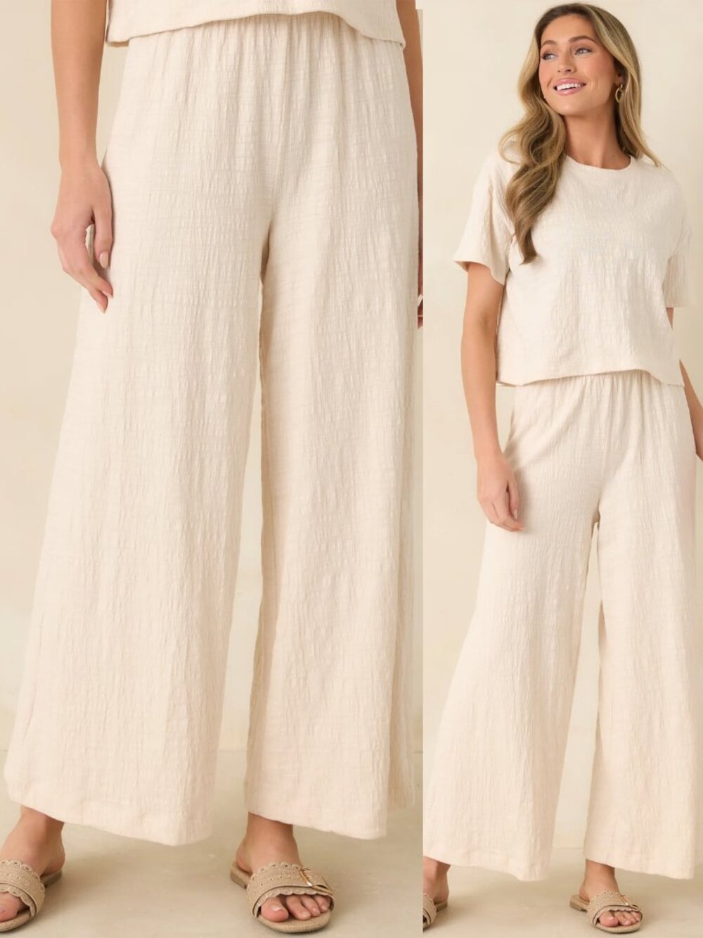 NEW Z Supply Ivory Scout Textured Slub Pants Wide Leg Size L Lined Lounge $68